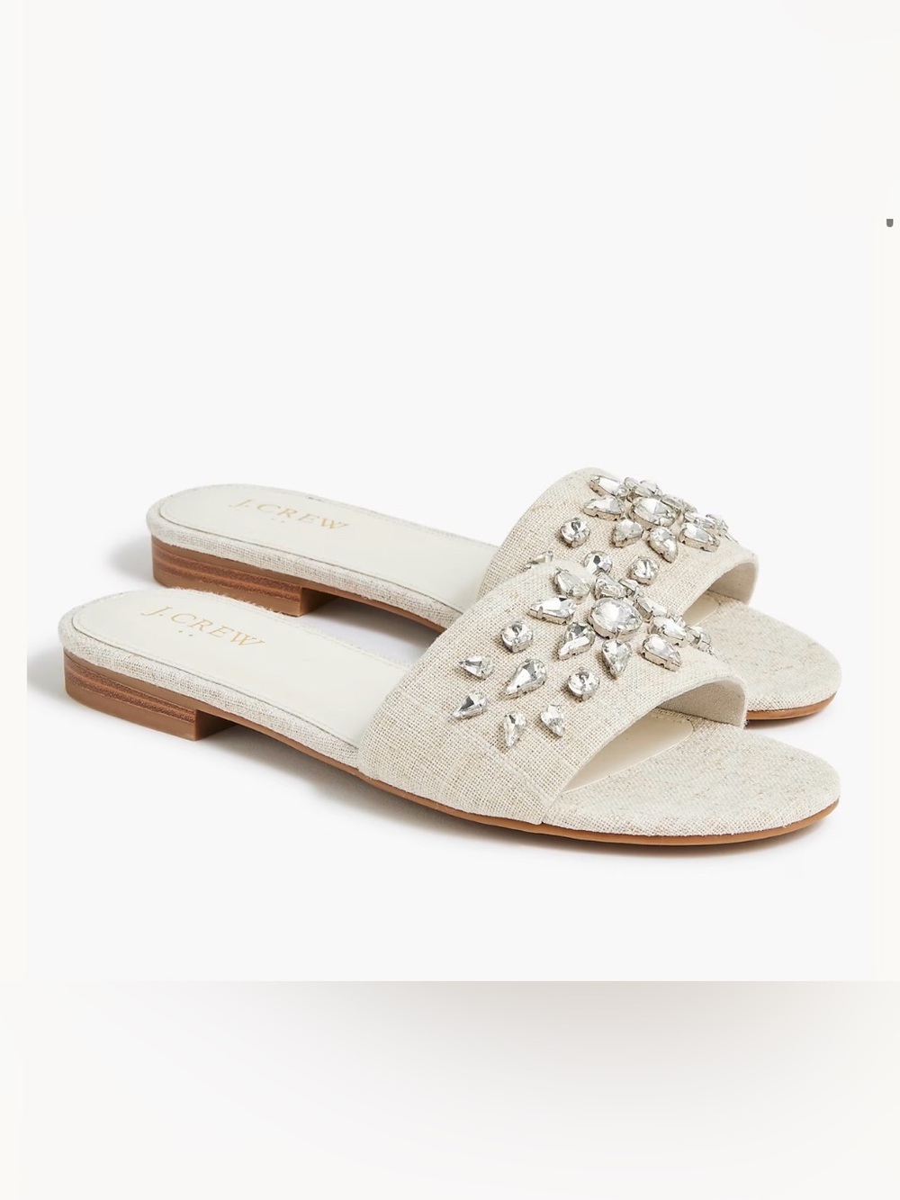 J. Crew Jewel Slide Sandals Beige with Rhinestones Women’s Size 8